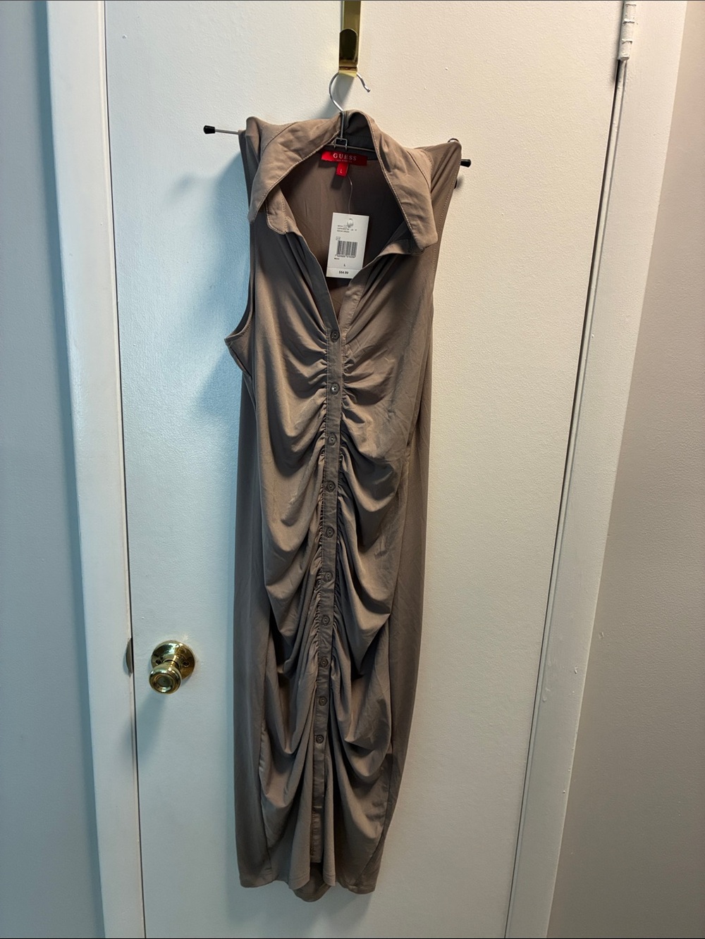 Sleeveless Ruched Maxi Dress - Taupe